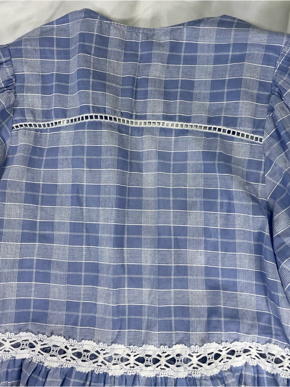 Free People Blue Plaid Lace Babydoll Mini Dress Boho Prairie Small - Picture 8 of 13